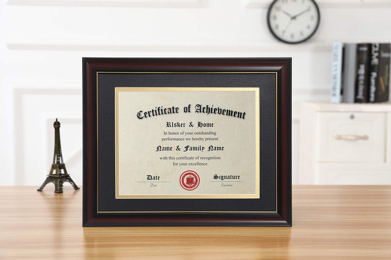 ELSKER&HOME 8.5x11 Diploma Frames with Mat, Classic Cherry Wood, 8.5x11 or 11x14 Inch - Double Matte Black with Gold Rim - Image 2